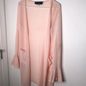 Light Knit Pink Cardigan Ruffle Sleeves